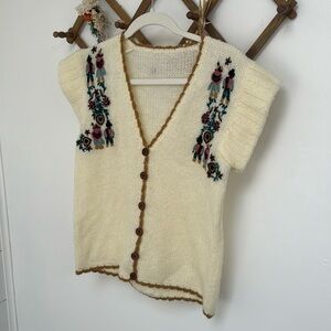 Vintage Knit Vest with Embroidery